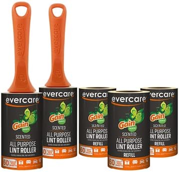 Evercare Gain Scented All-Purpose Lint Roller Value Pack with 2 Lint Rollers and 3 Refill Rolls, 60 Sheets Each