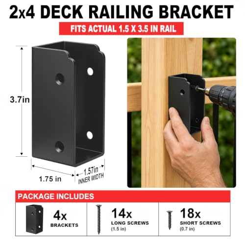 4 Pcs Stainless Steel Deck Railing Bracket Connectors for 2x4 - Image 3