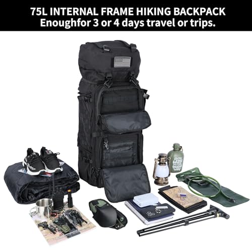 Zsearaymy 75L Hiking MOLLE Backpack with Internal Frame & - Image 5
