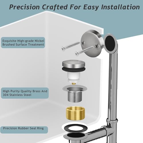 Tip-Toe Bathtub Drain Kit with Two-Hole Overflow Plate, Premium - Image 5