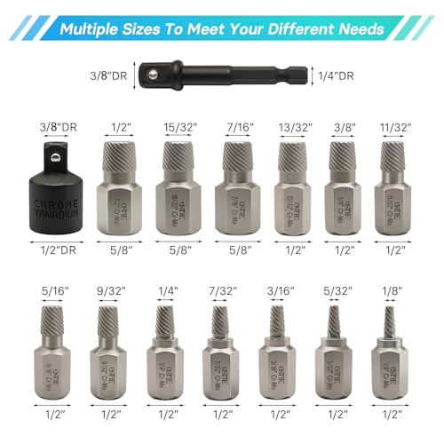 15Pcs Bolt Extractor Kit, 3/8" Multi-Spline Drive - Image 3