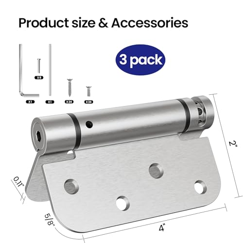 3 Pack Self Closing Door Hinges, 4 Inch Spring Loaded Door Hinges - Image 3