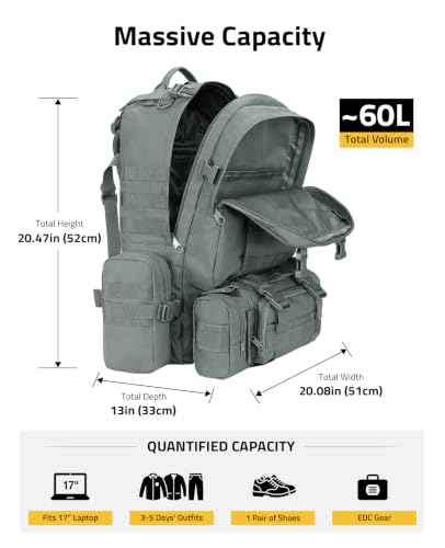 CVLIFE Tactical Backpack, 60L Large Rucksack Backpack for Men - Image 5