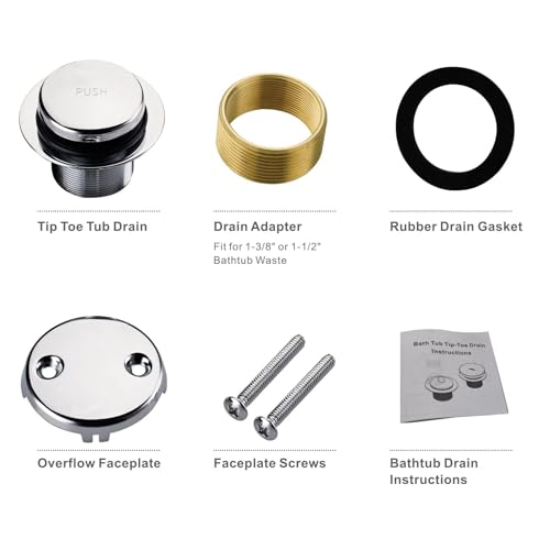 Chrome Tub Drain Bathtub Drain Kit,Tip Toe with 2 Hole Overflow - Image 7