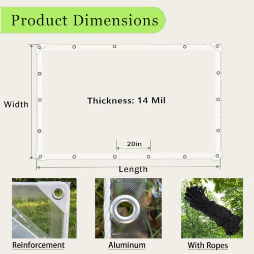 Clear Tarp with Grommets, 4x6ft Transparent Tarps Heavy - Image 4