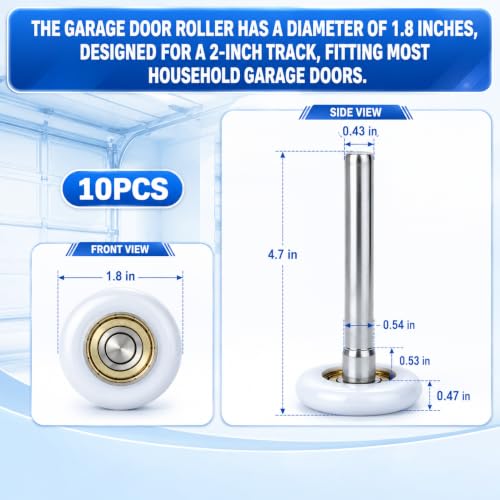 10 Pack Garage Door Rollers Replacement, 2” Nylon Garage Rollers - Image 3