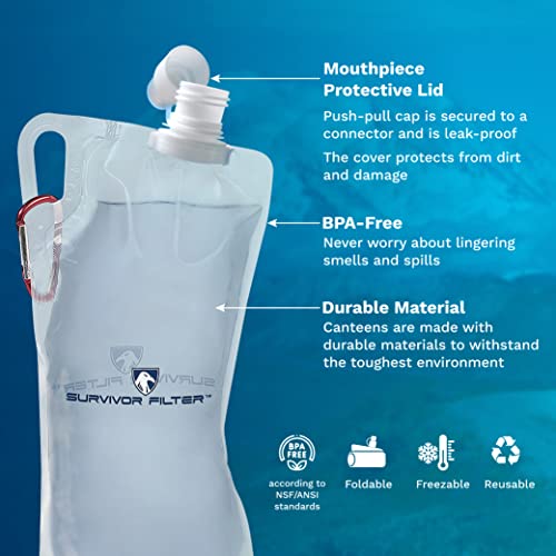 Survivor Filter Clear Collapsible Water Bottles - Travel, Hiking - Image 5