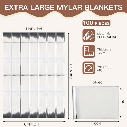 Kanayu 100 Pack Emergency Thermal Blankets 64 X 84 Foil - Image 4