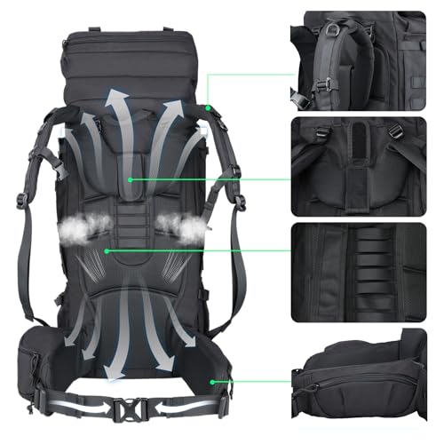 Zsearaymy 75L Hiking MOLLE Backpack with Internal Frame & - Image 6