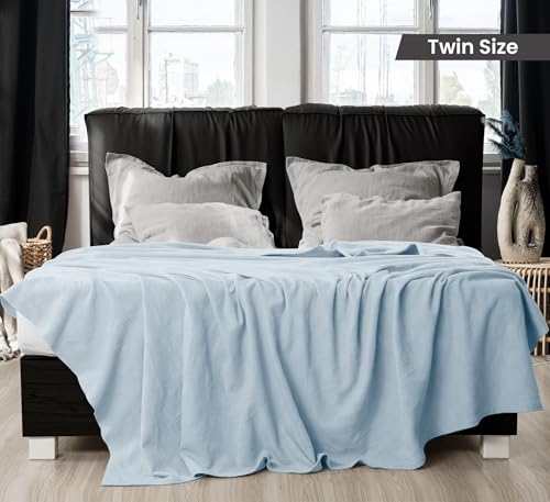 Utopia Bedding 100% Cotton Thermal Blanket Sky Blue Twin, 90x72 - Image 5