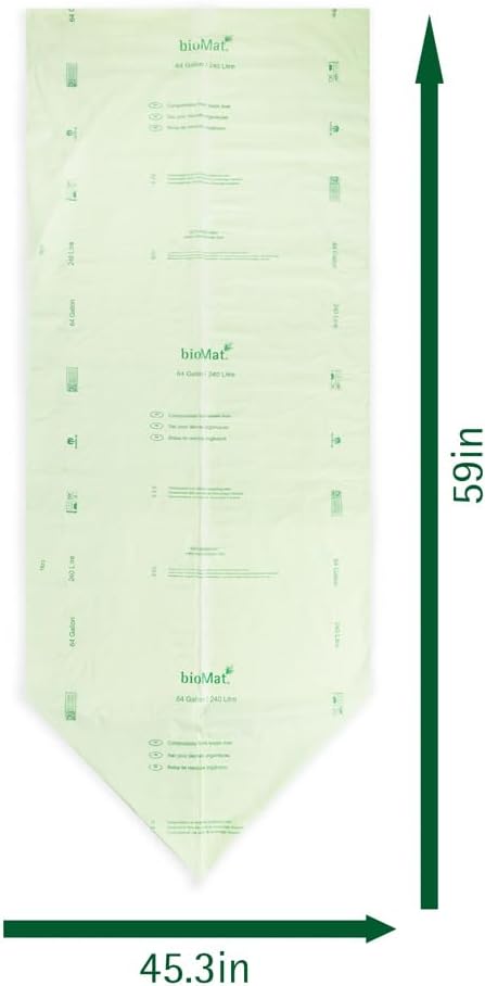 bioMat 64 Gallon Compostable Trash Bags, 30 Count, Extra Large Kitchen Compost bags for Food Waste, BPI & CMA and ASTM D6400 Certified Kitchen Food Scrap Waste Bags