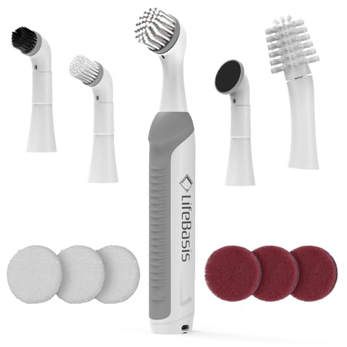 LifeBasis Cordless Rechargeable Power Scrubber Brush, White - Image 2