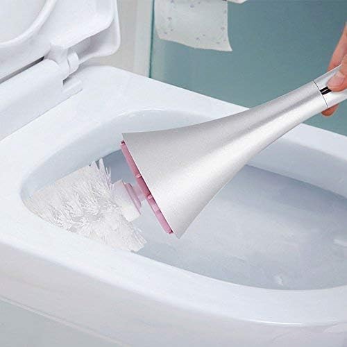 Toilet Bowl Brush and Holder, Creative Toilet Brush Set with Stainless Steel Base (Silver)