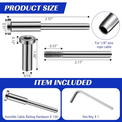 Blulu 100 Pack 1/8" Stainless Steel Cable Railing Hardware - Image 3