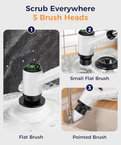 Electric Spin Scrubber, Cordless Long Handle, 5 Attachments - Image 5