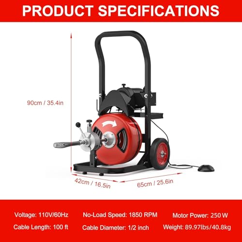 Electric Drain Auger, 50FT 1/2 Inch Auto Feed Drain - Image 4