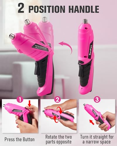 Pink Cordless Electric Screwdriver Set, 3.7V Rechargeable - Image 5