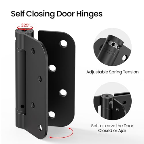 Self Closing Door Hinges 4 Inch, Matte Black Spring Loaded Hinges - Image 4