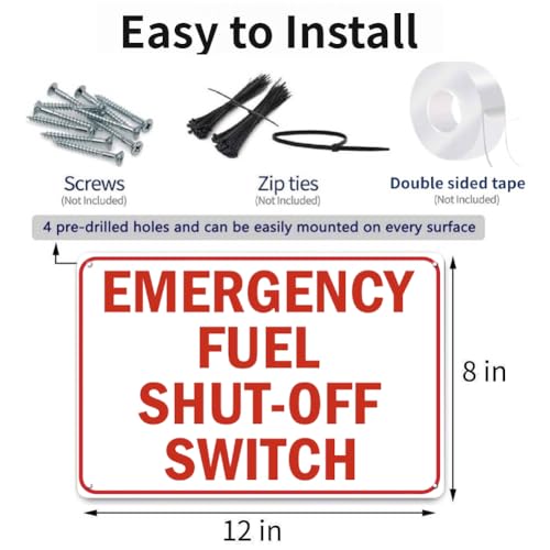 Emergency Fuel Shut-Off Switch Sign - 12 x 8 inch Metal Aaluminum - Image 5