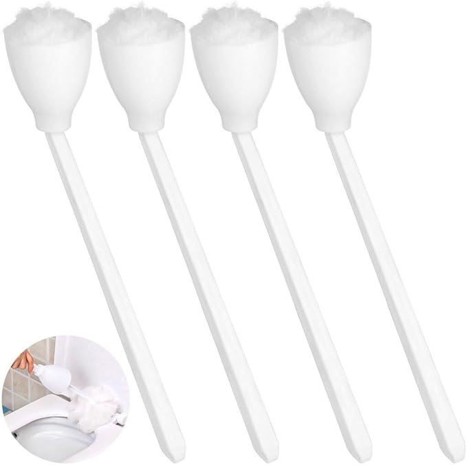 4 Pcs White Soft Swab Toilet Mops for Bathroom, Brushes with Long Handles, Toilet Cleaning Wand Scrubber
