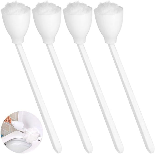 4 Pcs White Soft Swab Toilet Mops for Bathroom, Brushes with Long Handles, Toilet Cleaning Wand Scrubber