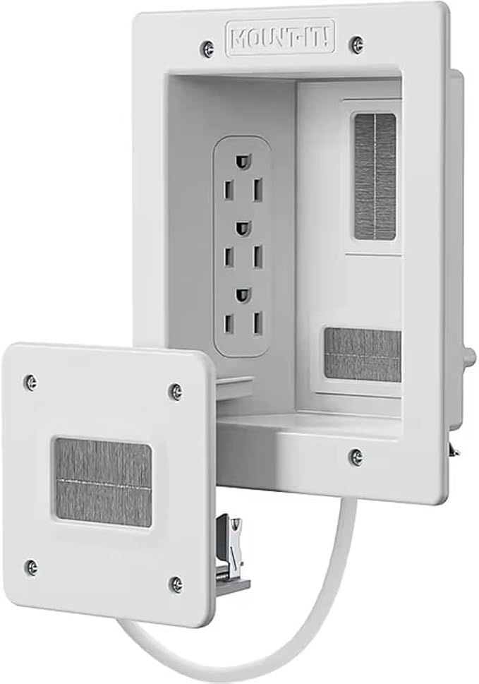 Mount-It! in-Wall TV Cable Concealer Kit with Recessed Power – Triple Outlet, 9ft Cord, and Hand Saw – Easy, Safe Cable Management for Organized TV and Home Theater Setups