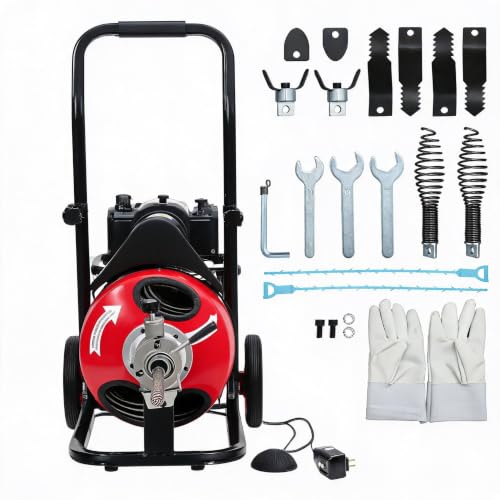 100 ft x 3/8 Electric Drain Snake, 370W Auto-Feed Sewer Auger - Image 2