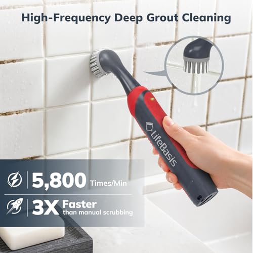 LifeBasis Cordless Rechargeable Power Scrubber Brush, Red - Image 4