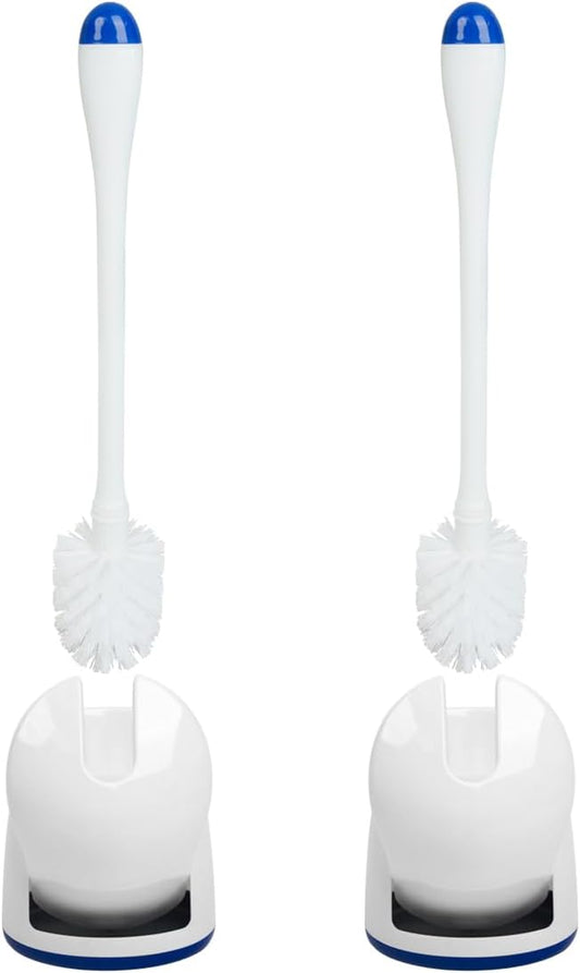 CELOX Toilet Bowl Brush and Holder, Compact Toilet Brush with Breathable Ventilation Stand Base, Bathroom Cleaning Kit, White, 2 Set