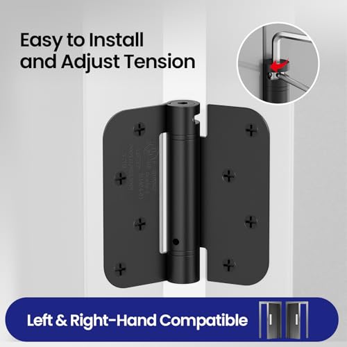 Self Closing Door Hinges 4 Inch, Matte Black Spring Loaded Hinges - Image 5