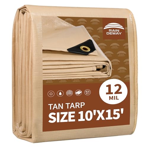 RAINDEWAY 10' X 15' Heavy Duty Tan Poly Tarp Multipurpose - Image 2