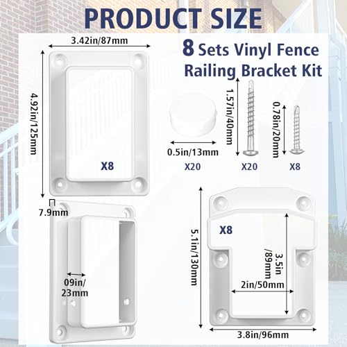 Beeveer 8 Sets Vinyl Fence Railing Bracket Kit with Screws - Image 3
