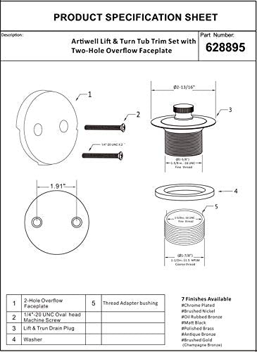 Lift & Turn Bathtub Drain Conversion Kit,Polished Chrome - Image 7