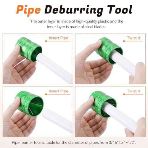 18 Pcs Plumbing Tool Kit, Pipe Depth Gauge, Reamer,St-209,Green - Image 5