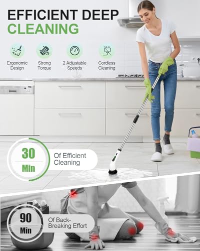 Cordless Electric Spin Scrubber, 9 Brush Heads, 2-Speed Motor - Image 3