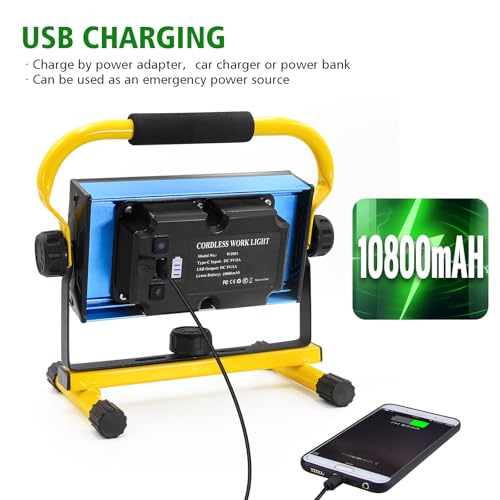 7000LM Rechargeable LED Work Light, 100W Portable Flood Light - Image 4