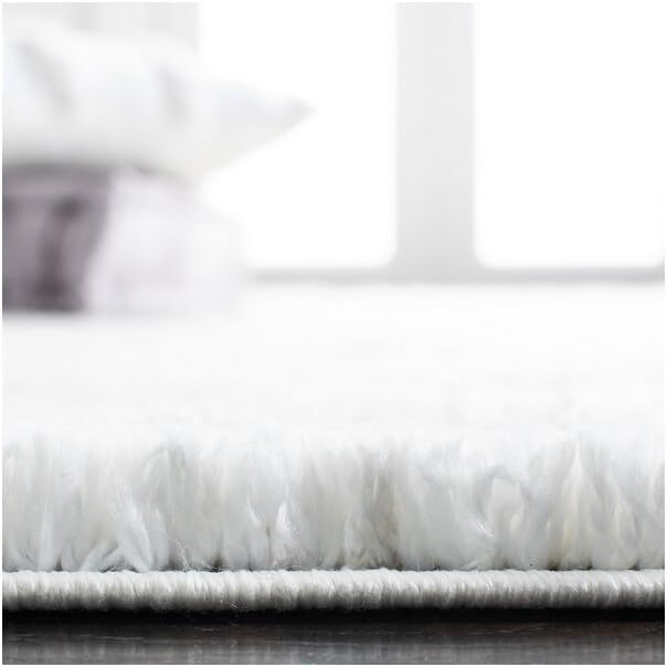 SAFAVIEH Berber Shag Collection Area Rug - 10' Square, Ivory & Light Grey, 1.2-inch Thick Ideal for High Traffic Areas in Living Room, Bedroom (BER563F)