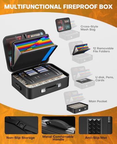 Fireproof Document Box with Lock, Hard Case Safe Box Water - Image 4
