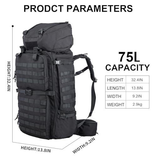 Zsearaymy 75L Hiking MOLLE Backpack with Internal Frame & - Image 3
