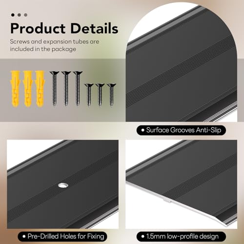 4"W 0.1"H 36"L Flat Profile Aluminum Door Threshold, Metal - Image 5