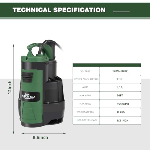 1HP 3500GPH Submersible Sump Pump with Build-in Float Switch - Image 4