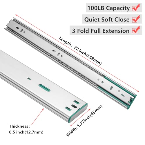 homdiy 10 Pairs Soft Close Drawer Slides 22 Inch Heavy - Image 3