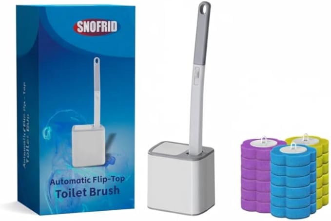 Disposable Toilet Brush,Toilet Bowl Cleaning System with Disposable Wand, Brush Holder and Refills,Storage Caddy and 18disinfecting Refill Heads (Gray)