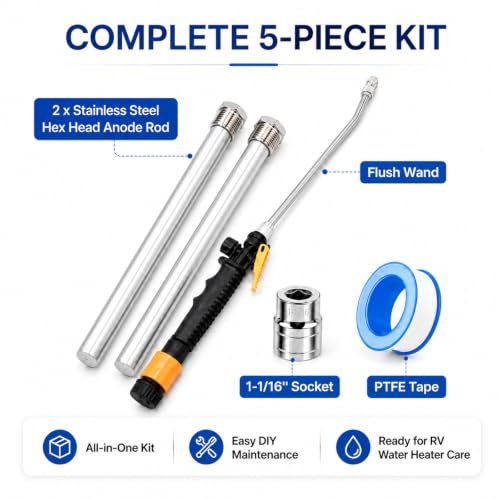 5 Pcs Upgrade RV Water Heater Anode Rod, Flush Wand Maintenance - Image 4