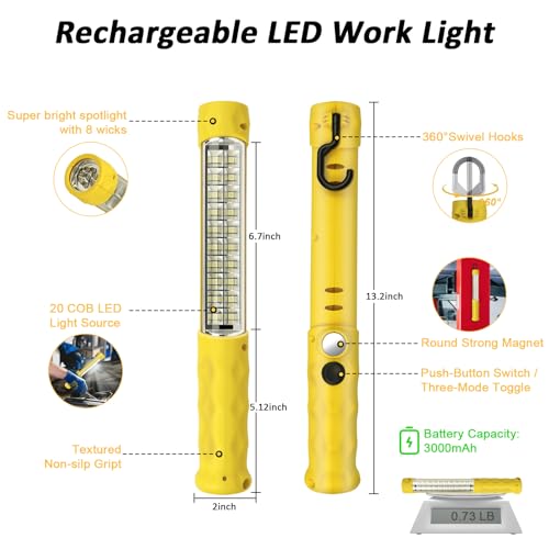 Rechargeable COB LED Work Light, Magnetic Hands-Free | Home Repair - Image 3