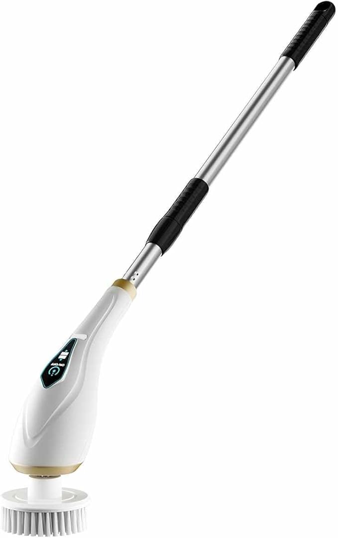 SONGLLES Electric Rotary Scrubber with 8 Replaceable Brush Heads, 2 Speed Modes, Expandable Handle up to 59 inches, Waterproof, Cordless Cleaning Brush, Perfect for Homes, bathrooms, and Kitchens
