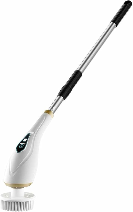 SONGLLES Electric Rotary Scrubber with 8 Replaceable Brush Heads, 2 Speed Modes, Expandable Handle up to 59 inches, Waterproof, Cordless Cleaning Brush, Perfect for Homes, bathrooms, and Kitchens