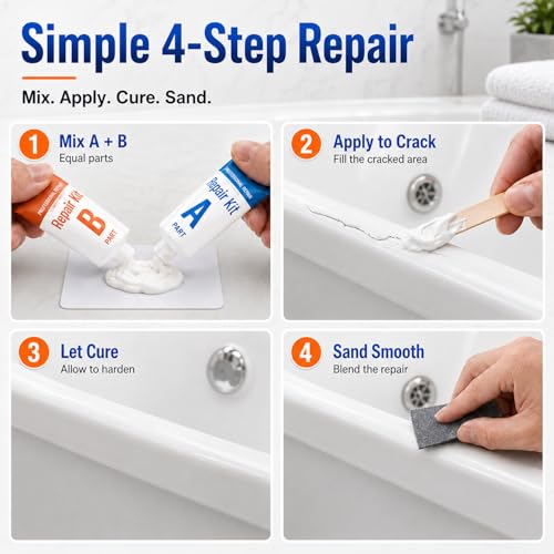 Tub Repair Kit White, Bathtub Repair Kit for Enamel - Image 6