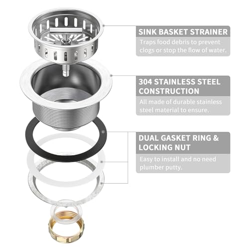 KONE Kitchen Sink Drain Sink Strainer 3-1/2 Inch Drain - Image 8