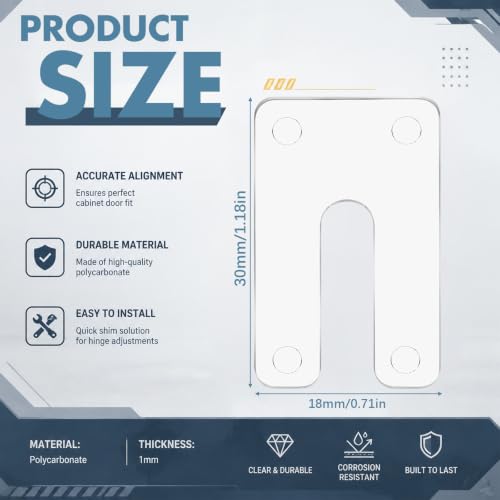 Pangda 50 Pack 1/16" Cabinet Hinge Shims Clear, U-Shaped - Image 3